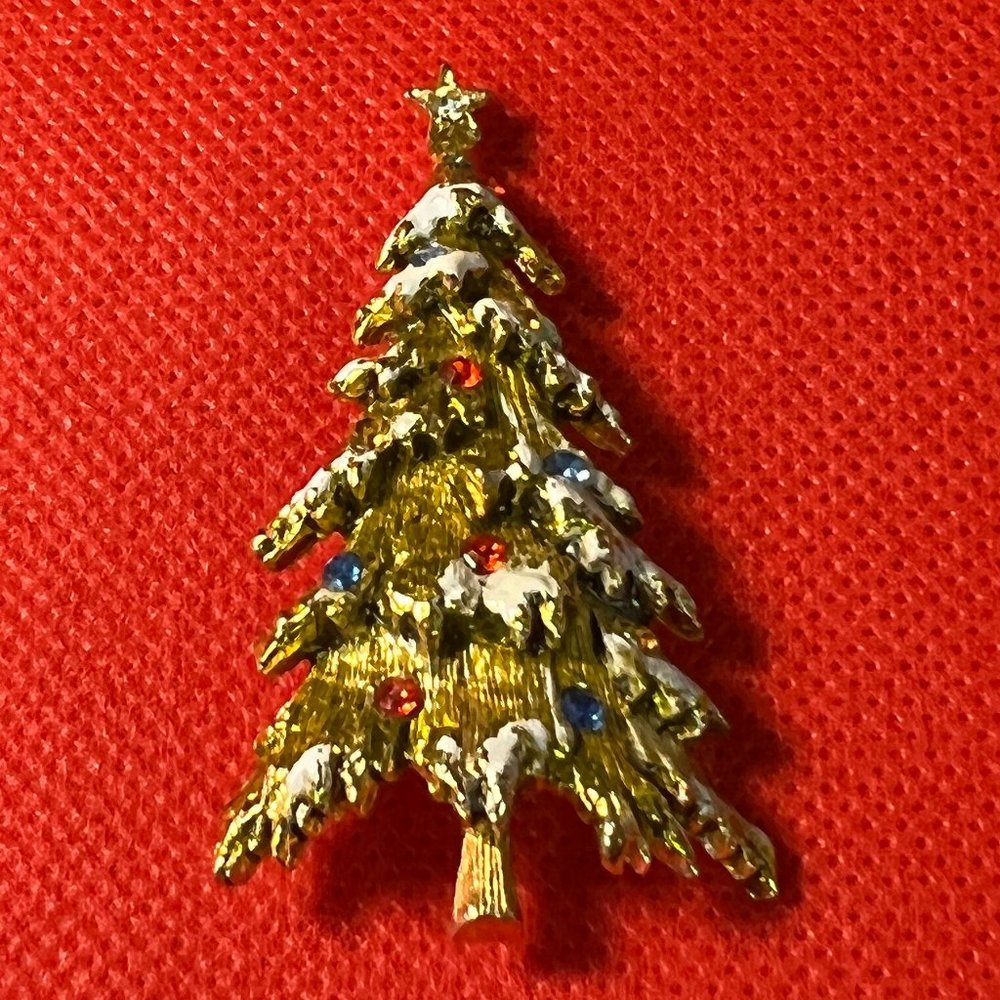 Vintage ART (Arthur Pepper) 6-Tier Flocked Christmas Tree Gold Tone Pin Brooch